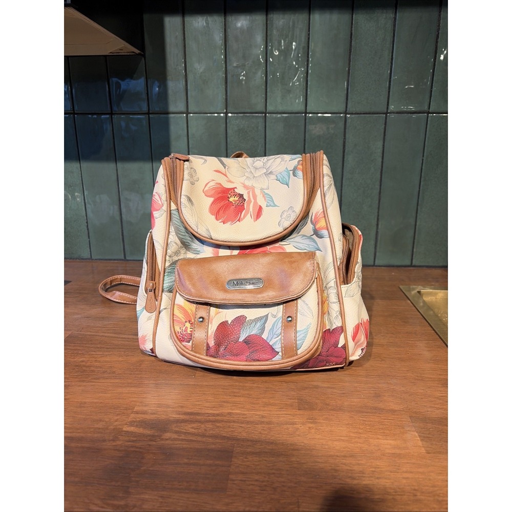 MultiSac Backpack Tote Purse White Tan Multicolor Floral